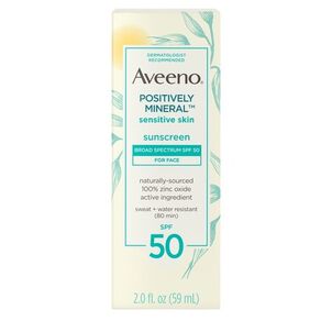 Aveeno Positively Mineral Sensitive Face Lotion Sunscreen SPF 50, 2 fl oz.