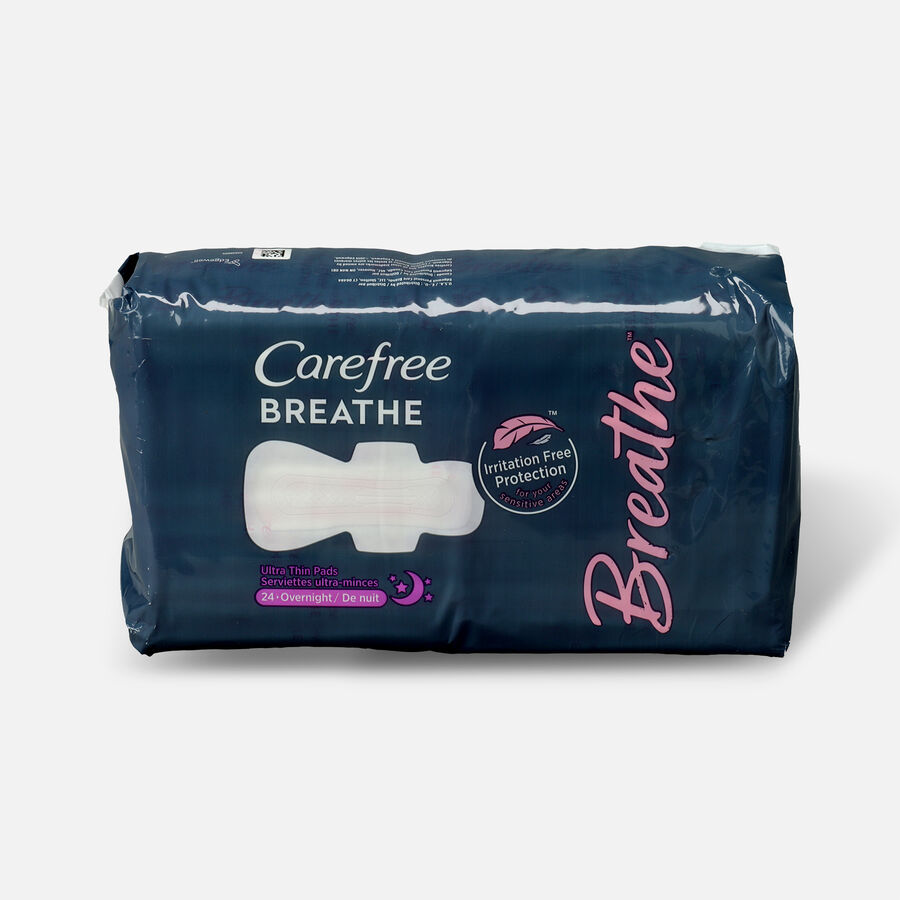 Carefree Breathe Ultra Thin Overnight Pads with Wings, 24 ct., , large image number 0