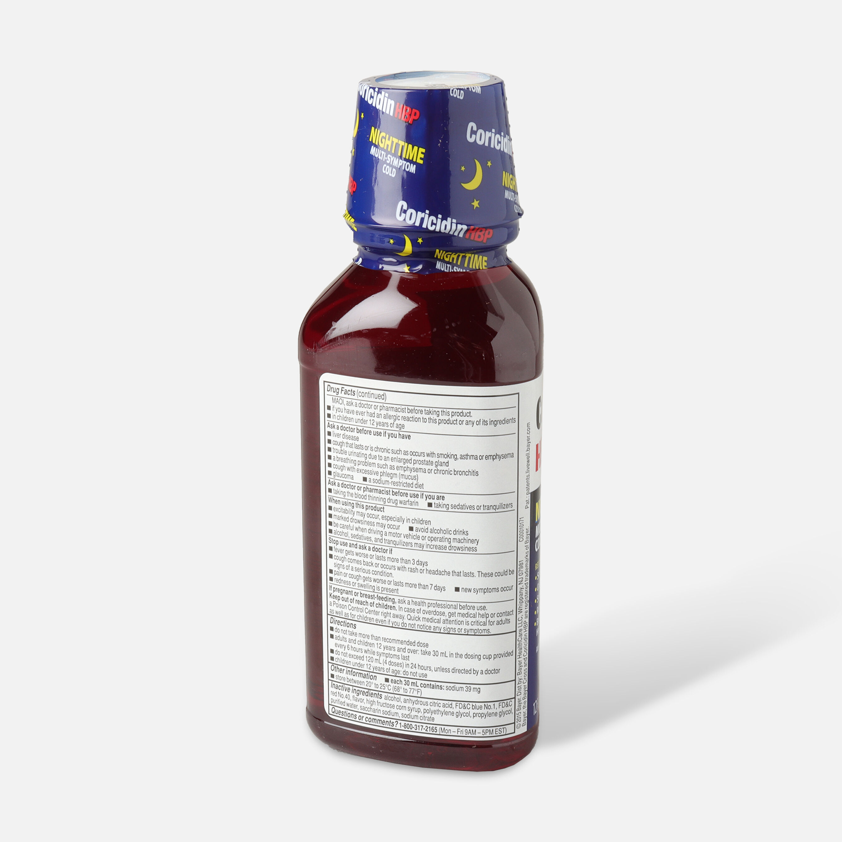 Coricidin HBP Nighttime MultiSymptom Cold Syrup, Cherry, 12 oz.