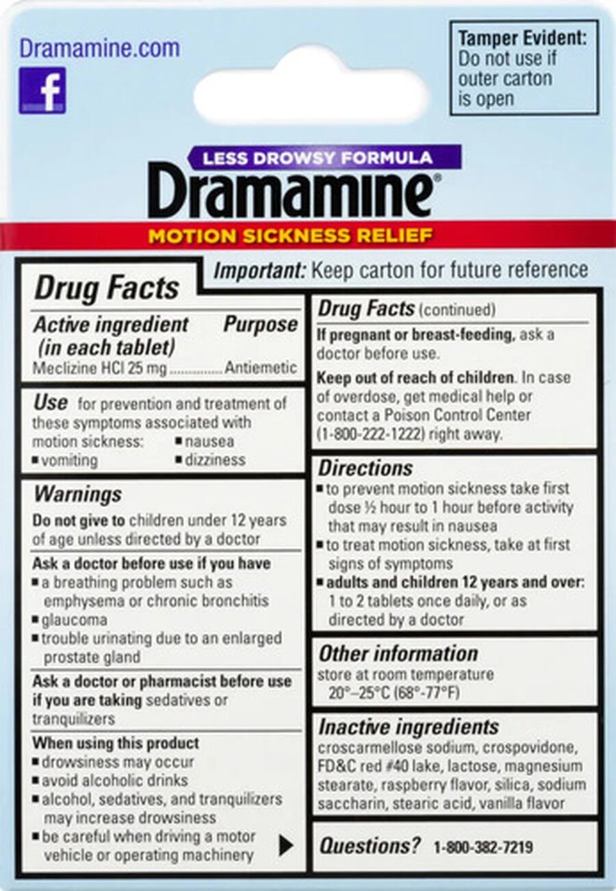 Dramamine Motion Sickness Relief All Day Chewable Tablets, Raspberry Cream, 12 ct., , large image number 1