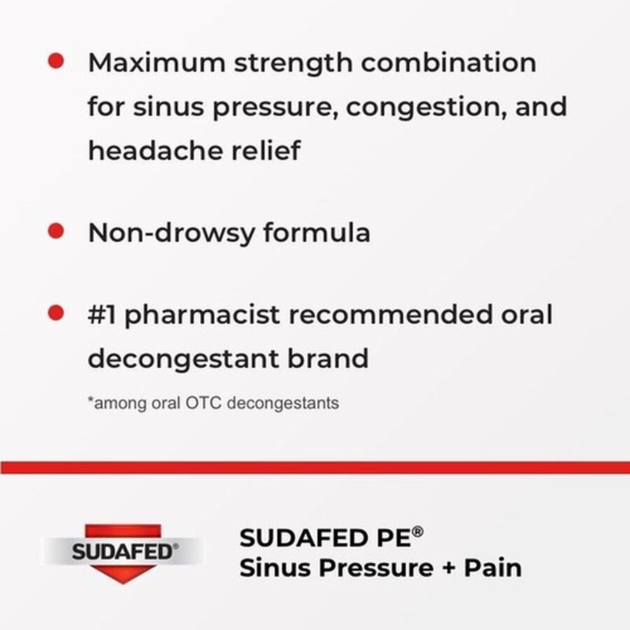 Sudafed PE Sinus Pressure + Pain Max Strength Non-Drowsy Caplets, 24 ct., , large image number 2