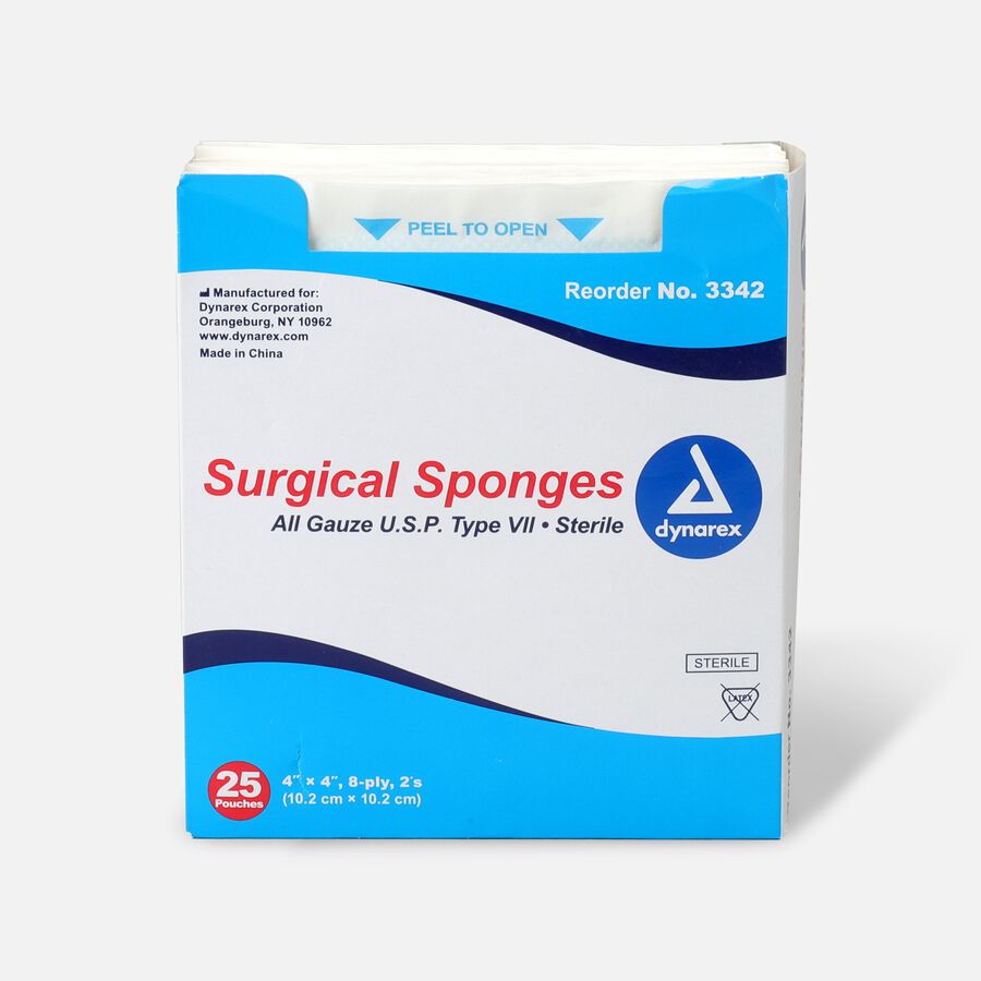 Dynarex Gauze Sponges, Sterile, 4in x 4in, 8 Ply, 25 ct., , large image number 0