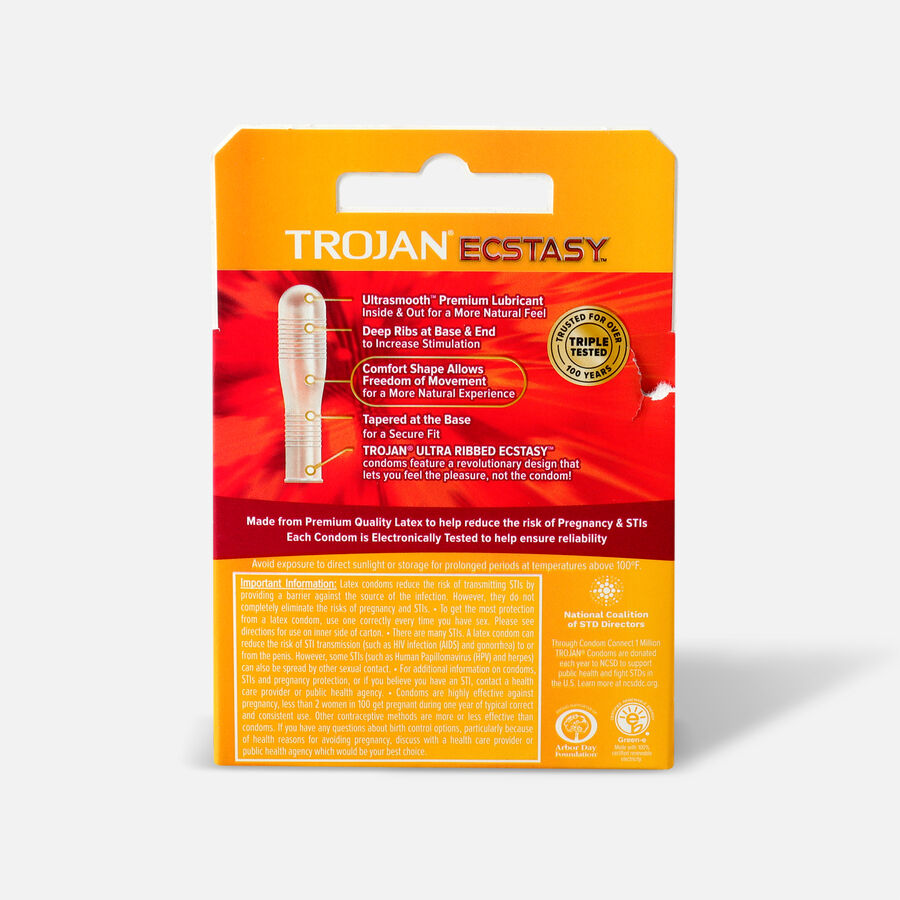Trojan Ecstasy Ribbed Condoms, 3 ct., , large image number 1