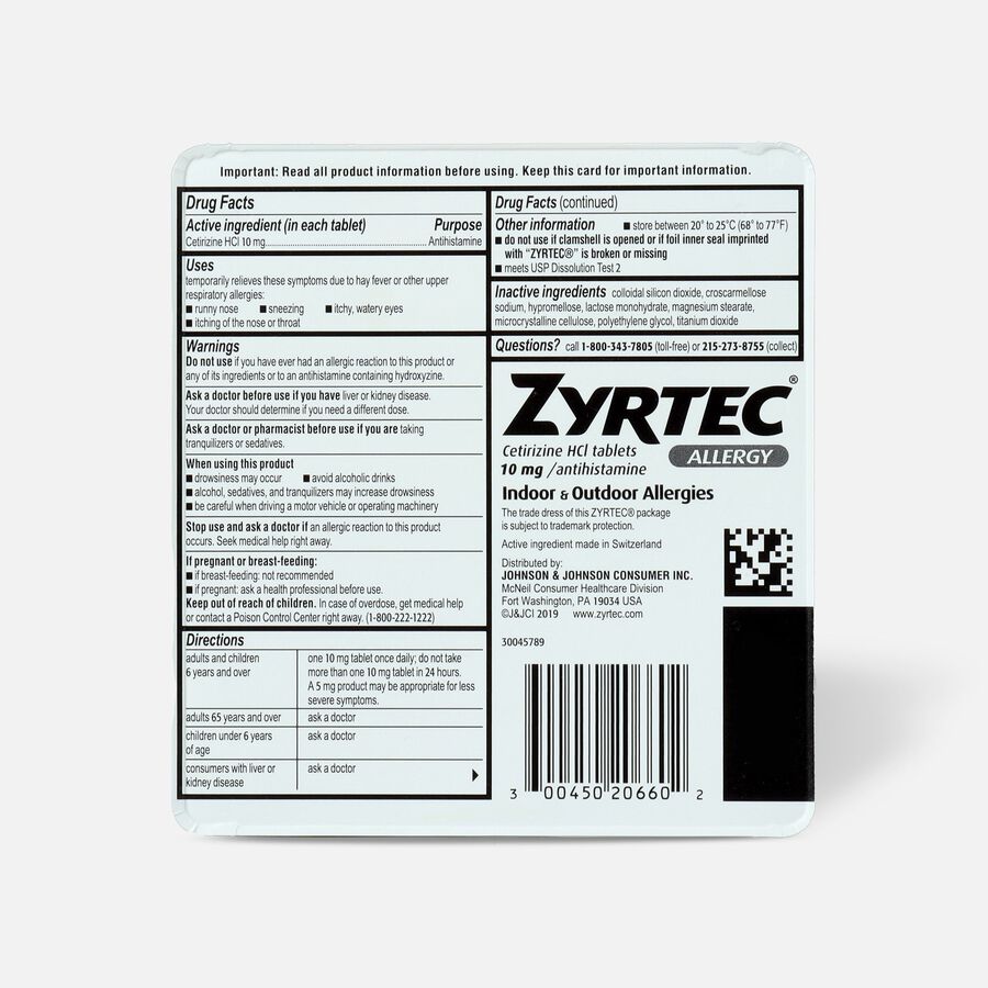 Zyrtec Indoor & Outdoor Allergy Relief Tablets, 10mg, 90 ct., , large image number 1