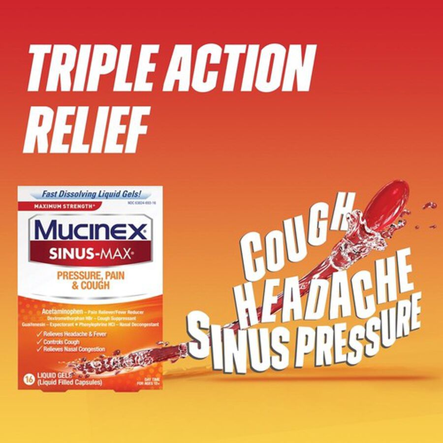 Mucinex Sinus-Max Liquid Gels Pressure, Pain and Cough, 16 ct., , large image number 2