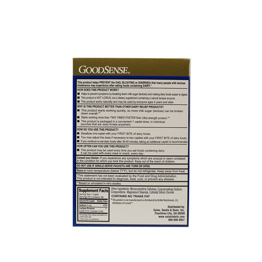 GoodSense® Dairy Digestive Fast Acting Caplets, Lactose Supplement, 60 ct., , large image number 2