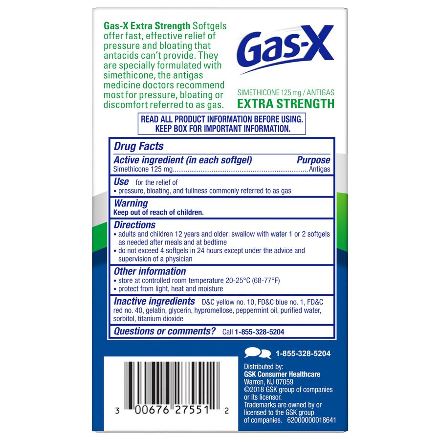 Gas-X Extra Strength Softgel, 125 mg, For Fast Relief From Gas, Bloating & Discomfort, , large image number 1