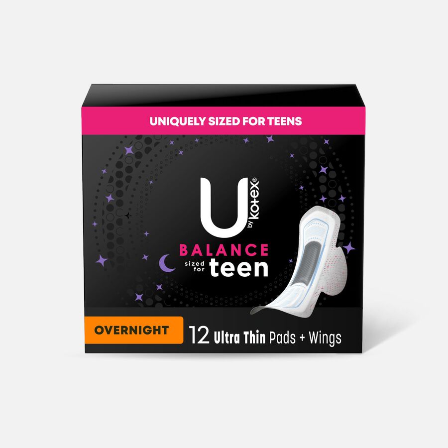 U by Kotex Super Premium Ultra Thin Overnight with Wings Teen Pad, 12 ct., , large image number 0