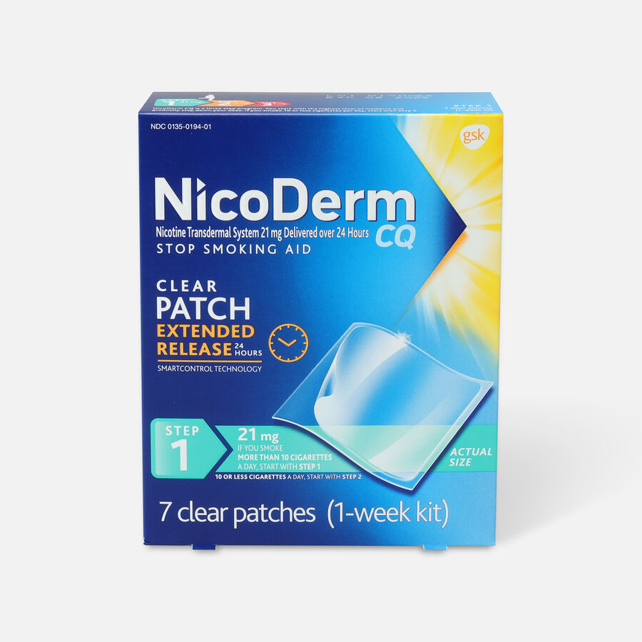 Nicoderm CQ Clear Patches, Step 1 to Quit Smoking, 21 mg, 7 ct., , large image number 0