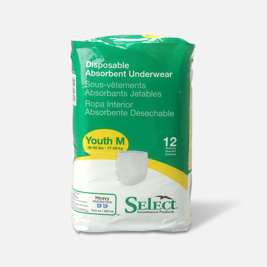 Select Disposable Absorbent Youth Underwear, 38-65 lbs, 12 ct., , large image number 0