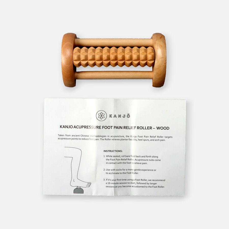 Kanjo Acupressure Foot Pain Relief Single Roller, Wood, Relieves Plantar Fasciitis, Heel & Arch Pain, , large image number 1