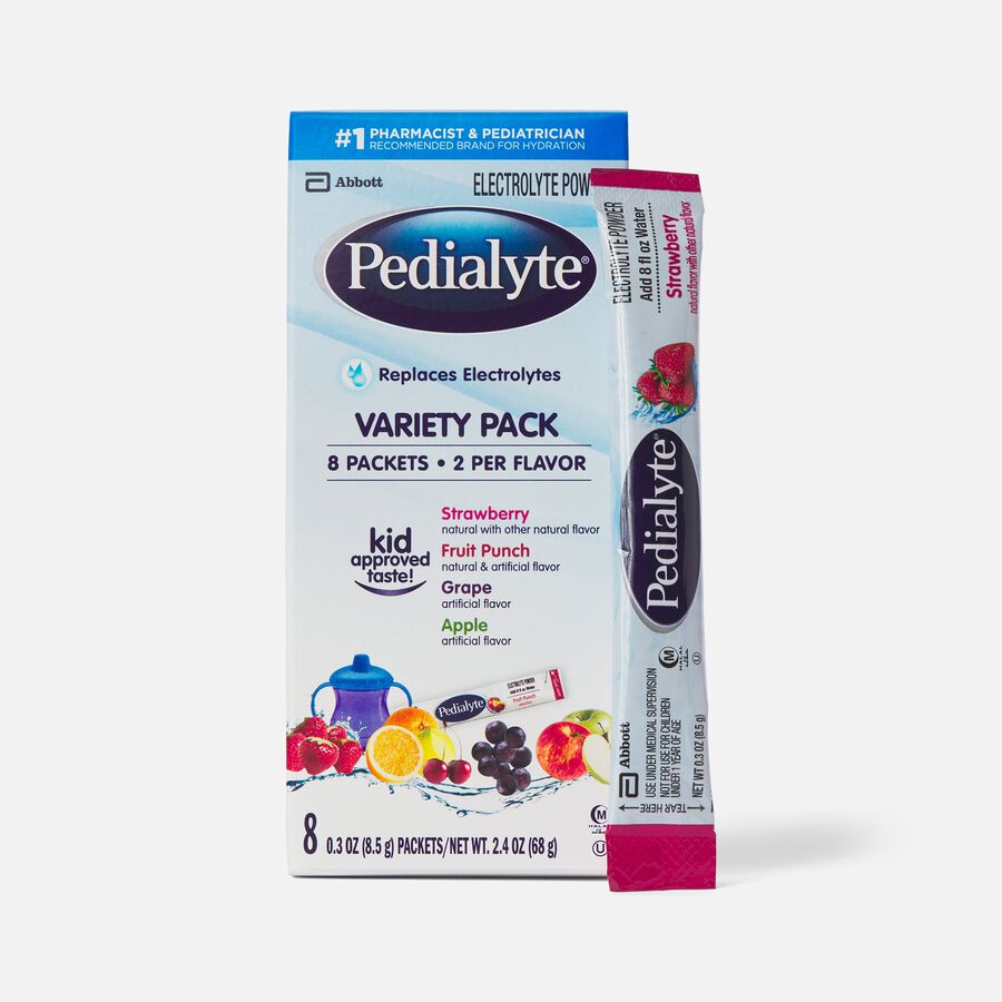 Pedialyte® Electrolyte Powder Pack - Punch, Grape, Apple and Strawberry Flavor Variety, .3 oz., 8 ct., , large image number 0