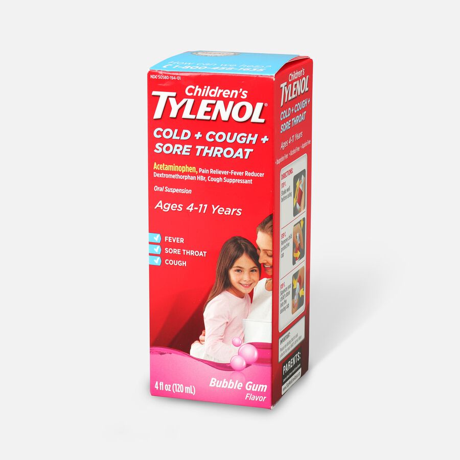 Children's Tylenol Cold + Cough + Sore Throat, Bubblegum Flavor, 4 fl oz., , large image number 2