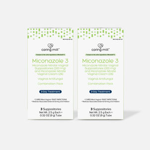 Caring Mill Miconazole Nitrate Vaginal Suppositories (200mg) and Miconazole Nitrate Cream (2%), 3 Day Disposable Combo Pack (2-Pack)