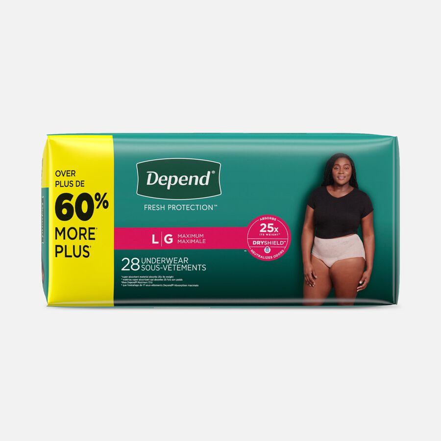 Depend Fresh Protection Adult Incontinence & Postpartum Bladder Leak Underwear for Women, Disposable, Maximum, Large, Blush, 28 ct., , large image number 0