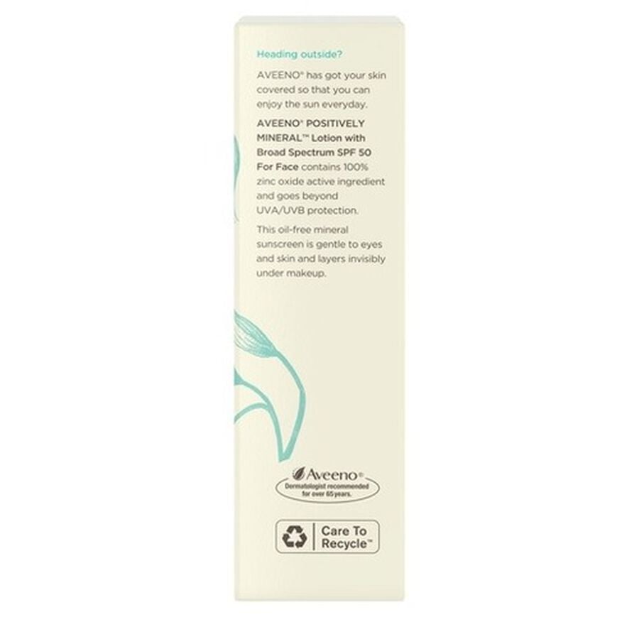 Aveeno Positively Mineral Sensitive Face Lotion Sunscreen SPF 50, 2 fl oz., , large image number 1