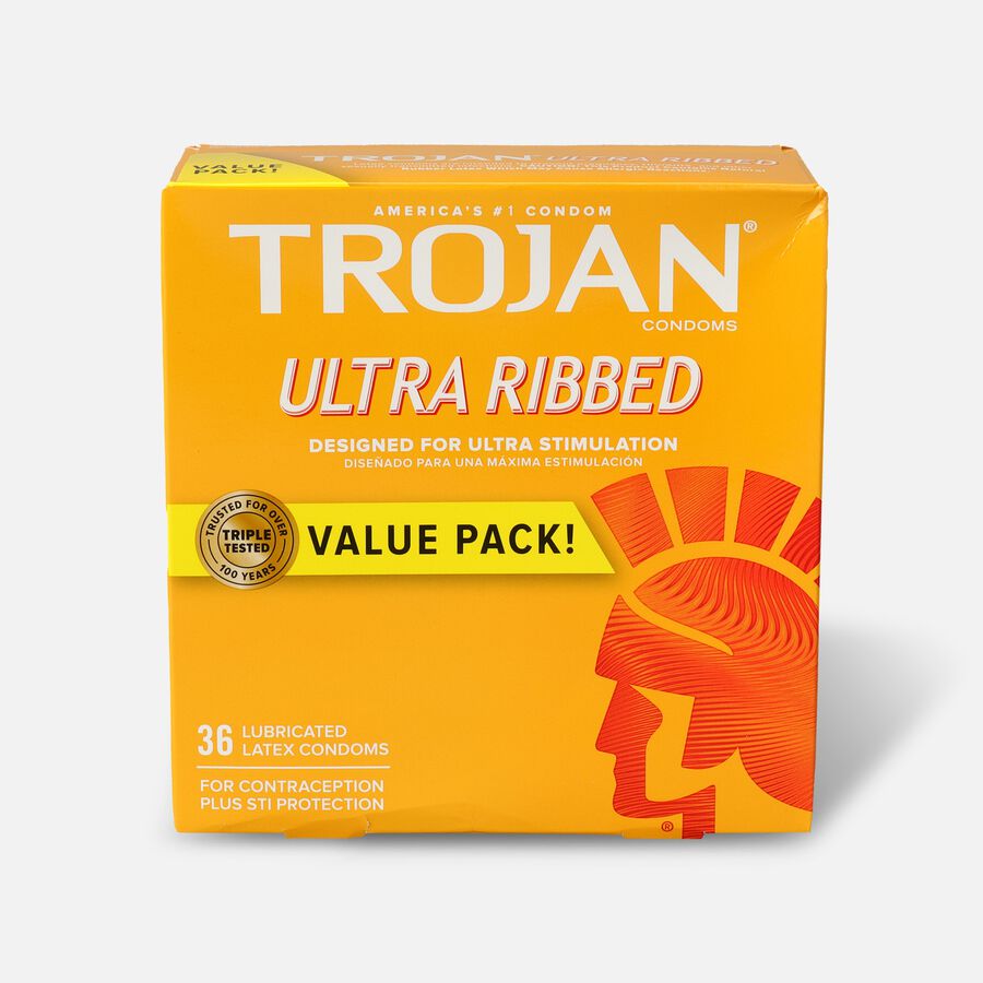 Trojan Ultra Ribbed Lubricated Latex Condoms, 36 ct., , large image number 0