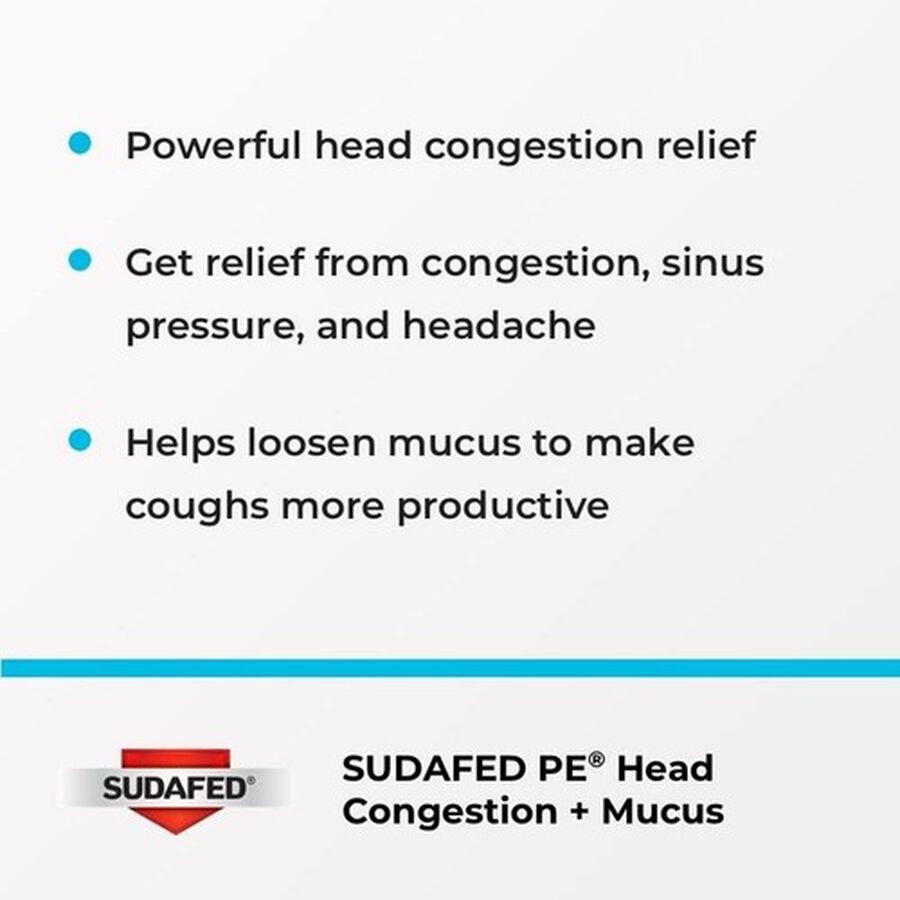 Sudafed PE Sinus Head Congestion + Mucus Non-Drowsy Tablets, 24 ct., , large image number 2