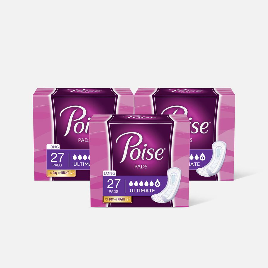 Poise Incontinence Pads, Ultimate Absorbency, Long, 27 ct. (3-Pack), , large image number 0