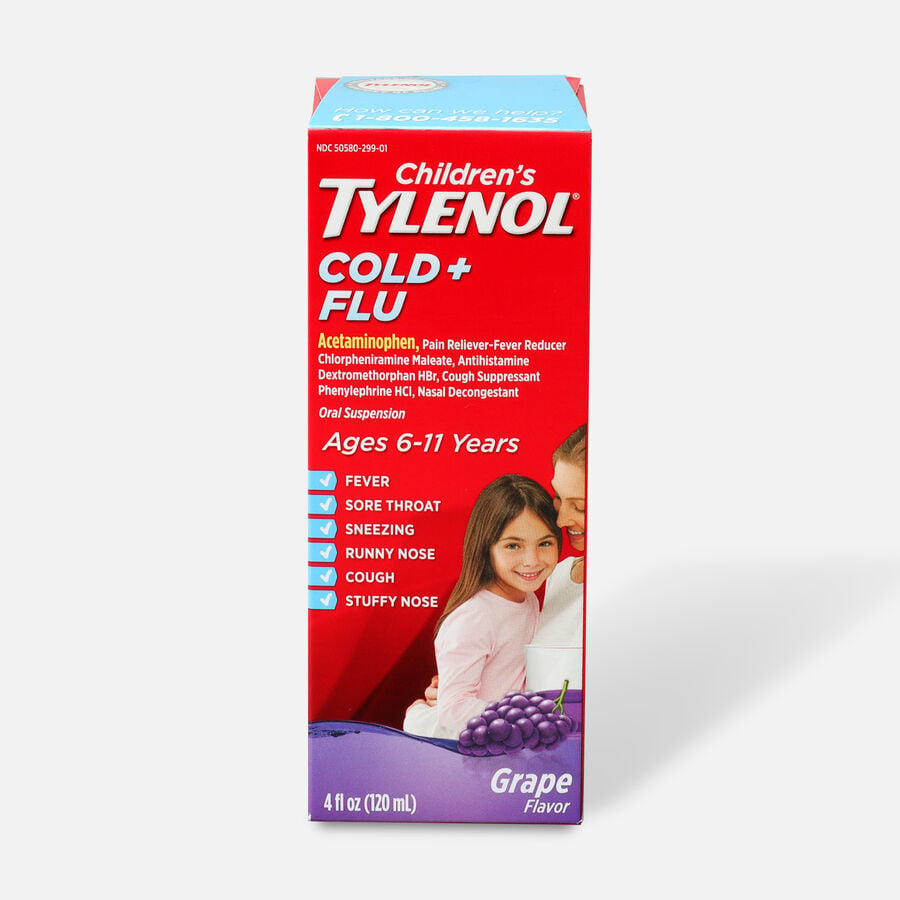 Children's Tylenol Cold + Flu, Grape Flavor, 4 fl oz., , large image number 0