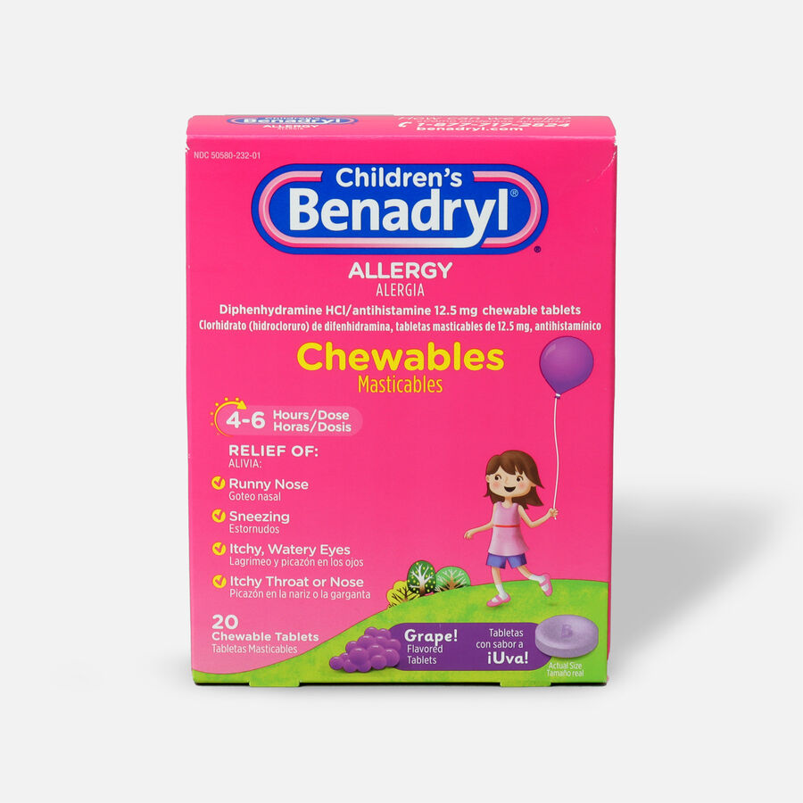 Children's Benadryl Chewable Tablets, Grape, 20 ct., , large image number 0