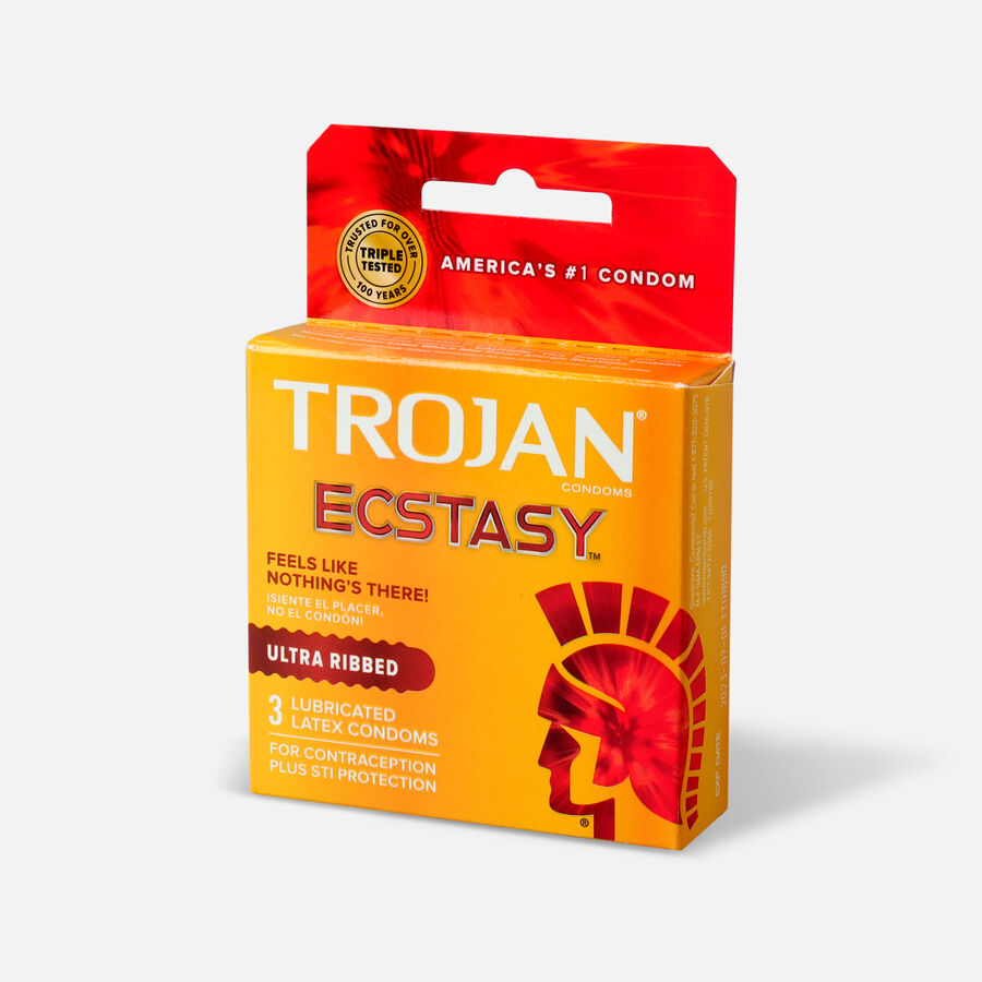 Trojan Ecstasy Ribbed Condoms, 3 ct., , large image number 2