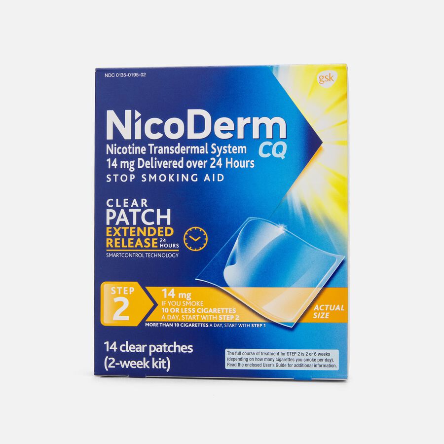 NicoDerm CQ Step 2 Clear Nicotine Patches, 14mg, 14 ct., , large image number 0