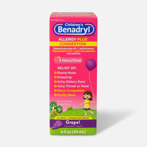 Benadryl-D Allergy & Sinus Liquid, Grape, 4 fl oz.
