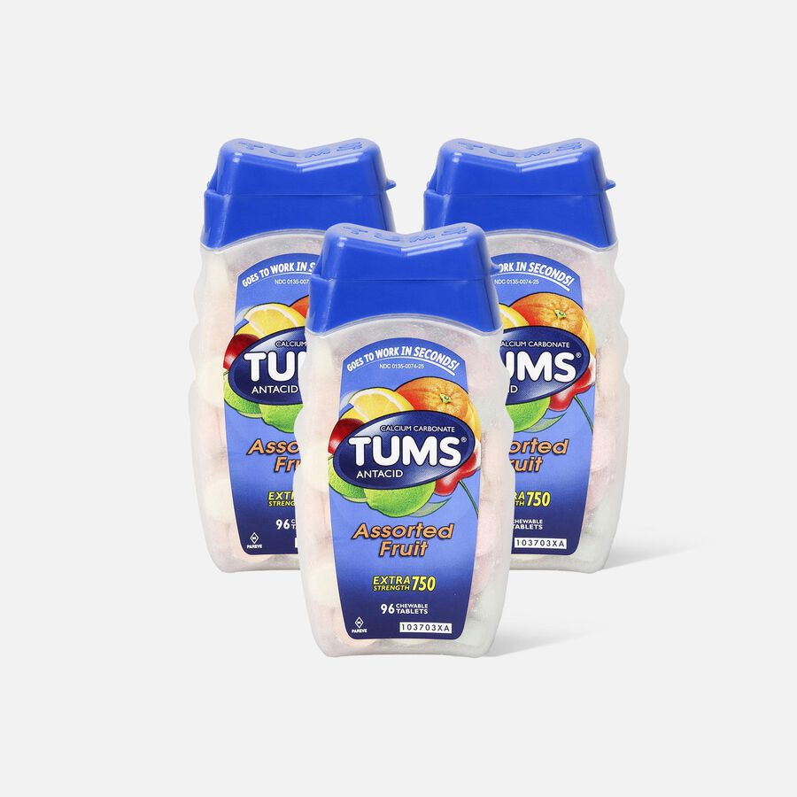 TUMS Extra Strength Assorted Fruit Antacid Chewable Tablets for Heartburn Relief, 96 ct. (3-Pack), , large image number 0