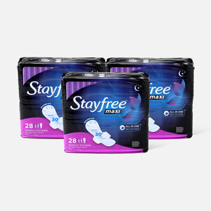 Stayfree Maxi Pads Overnight with Wings, 28 ct. (3-Pack)