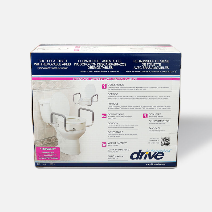 Drive Medical Toilet Seat Riser with Removable Arms, , large image number 1