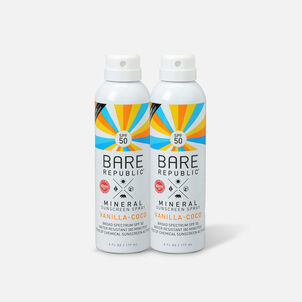 Bare Republic Mineral SPF 50 Sunscreen Spray, Vanilla-Coco, 6 fl oz. (2-Pack)