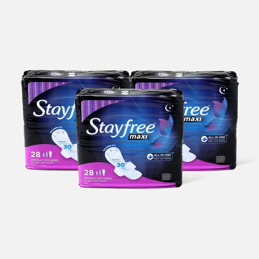 Stayfree Maxi Pads Overnight with Wings, 28 ct. (3-Pack), , large image number 0