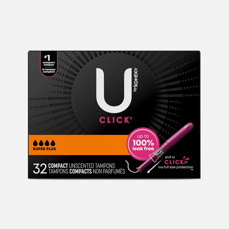 U by Kotex Click Compact Tampons, Super Plus Absorbency, 32 ct., , large image number 0