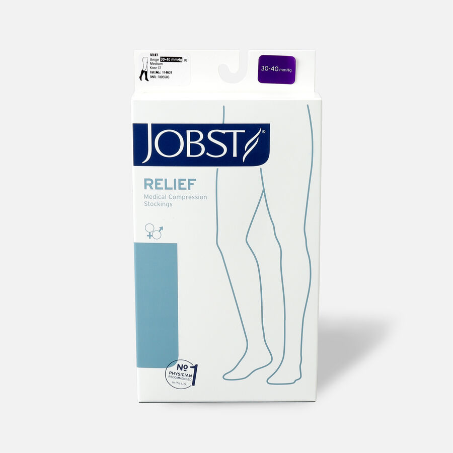 BSN Jobst Unisex Relief Knee-High Extra Firm Compression Stockings, Closed Toe, Beige, , large image number 1