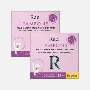 Rael Organic Cotton Core Tampons with Plant Based Compact Applicators - Regular, 18 ct. (2-Pack)