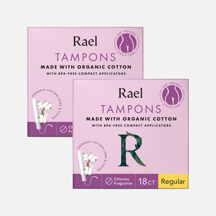 Rael Organic Cotton Core Tampons with Plant Based Compact Applicators - Regular, 18 ct. (2-Pack), , large image number 0
