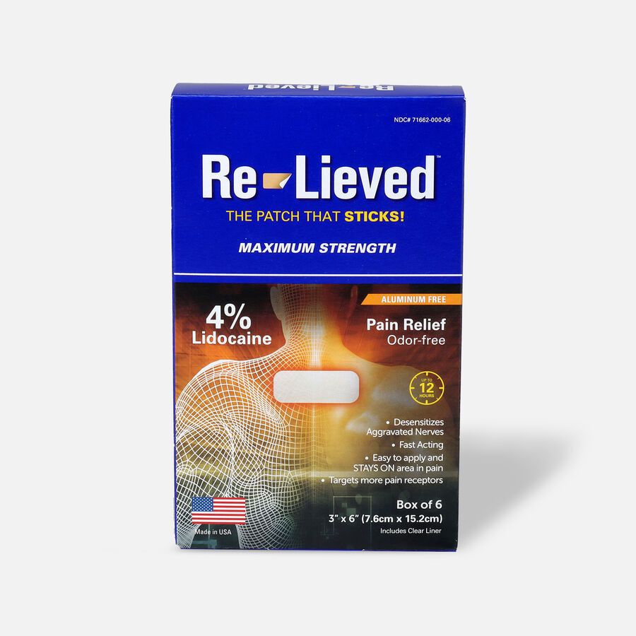 Re-Lieved 4% Lidocaine Pain Relief Patches, 6 ct., , large image number 0