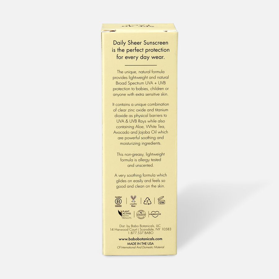 Babo Botanicals Daily Sheer Fragrance Free Facial Sunscreen SPF 40, 1.7 oz., , large image number 1