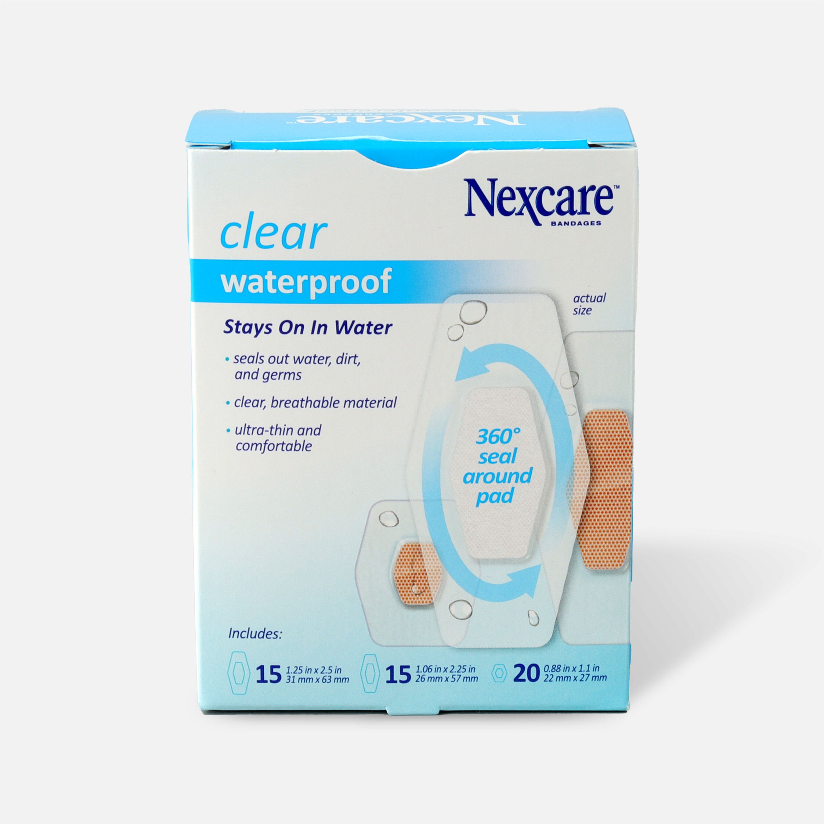 Nexcare Waterproof Clear Bandage, Assorted Sizes, 50 ct.