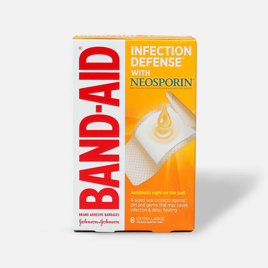 Band-Aid Adhesive Bandages Infection Defense With Neosporin Antibiotic Extra Large - 8 ct., , large image number 0