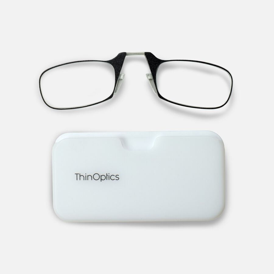 ThinOPTICS Reading Glasses on your Phone, Black Glasses, White Universal Pod Case, +2.00, , large image number 0