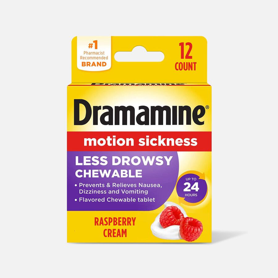 Dramamine Motion Sickness Relief All Day Chewable Tablets, Raspberry Cream, 12 ct., , large image number 0