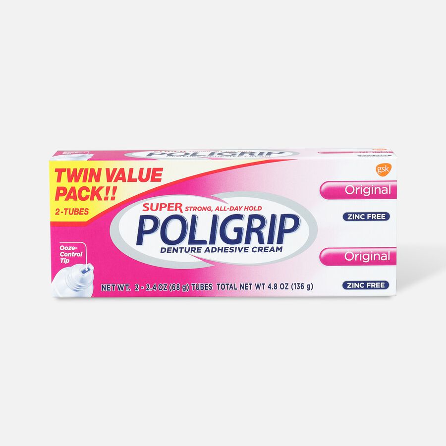 Super Poligrip Original Formula Zinc Free Denture Adhesive Cream - Twin Pack, , large image number 0