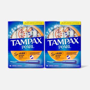 Tampax Pearl Tampons, Super + Absorbency, 18 ct. (2-Pack)