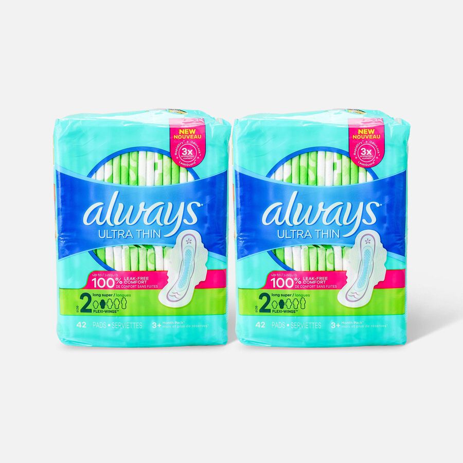 Always Ultra Thin Pads Long Super Absorbency Unscented with Wings, Size 2, 42 ct. (2-Pack), , large image number 0
