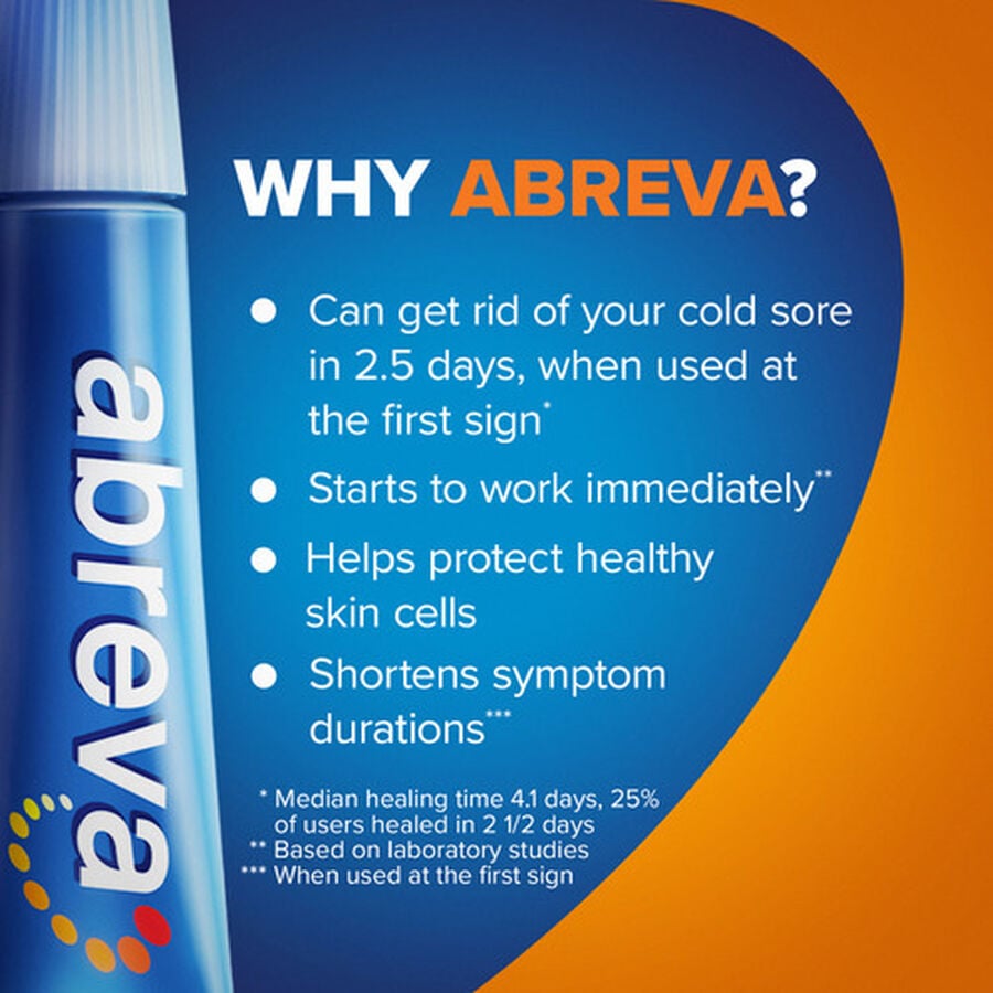 Abreva, Docosanol 10 Cream Tube, Treatment for Cold Sore/Fever Blister, 2g