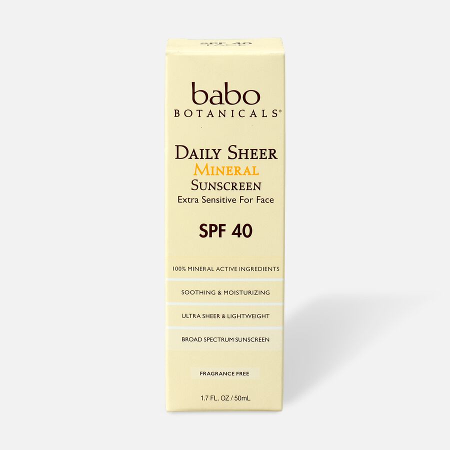 Babo Botanicals Daily Sheer Fragrance Free Facial Sunscreen SPF 40, 1.7 oz., , large image number 0