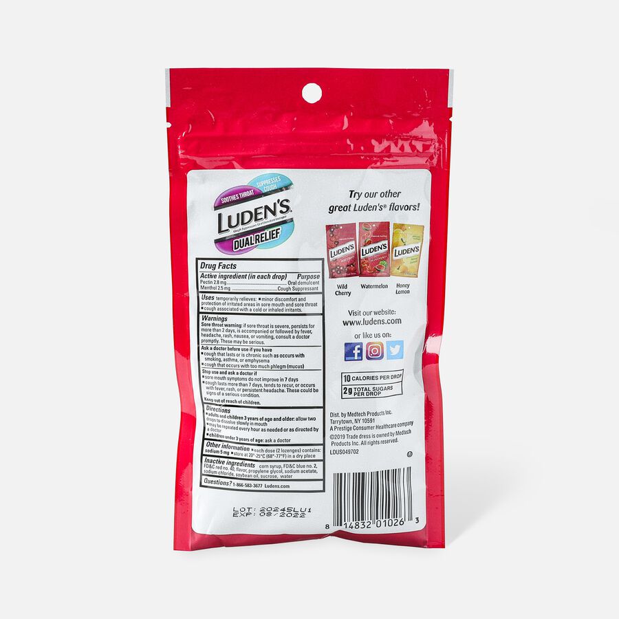 Luden's Dual Relief Wild Cherry Cough Drops, 25 ct., , large image number 1