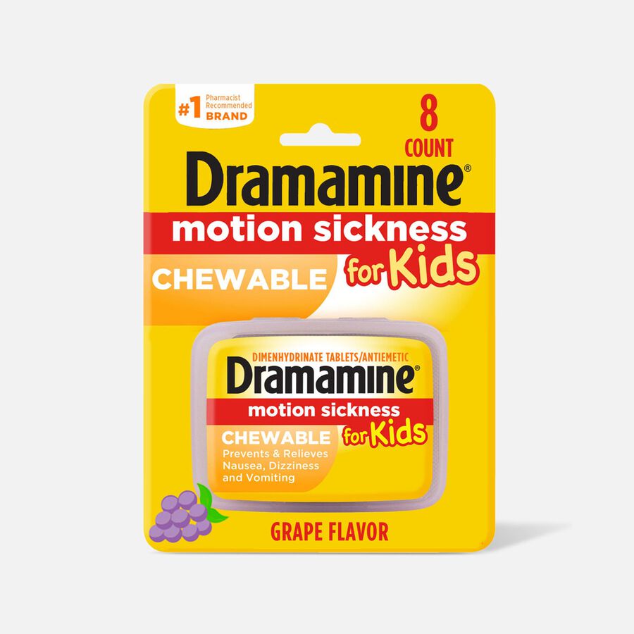 Dramamine Motion Sickness Relief for Kids, Grape Flavor, 8 ct., , large image number 0